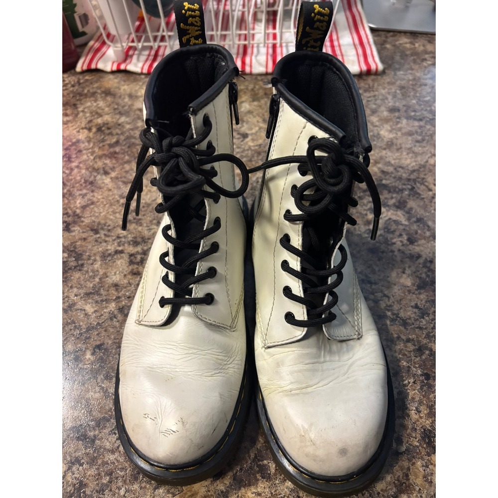 Dr. Martens 1460 Y White Leather Lace Up Side Zip Combat Boots Womens Size‎ 5